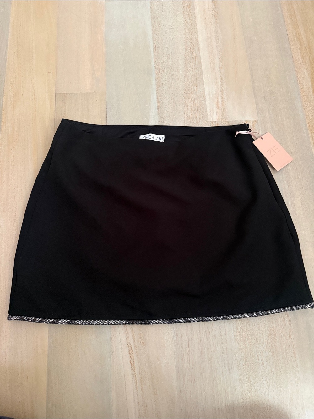 She + Sky Black Mini Skirt with Sequined Hem Trim Size Medium BRAND NEW